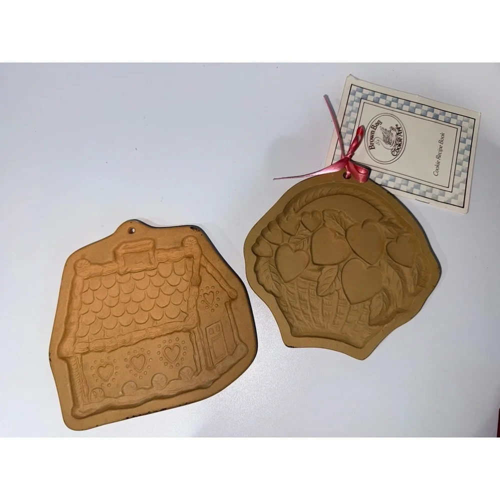 Brown Bag Cookie Art Molds Basket  and House UNUSED Wall Hanging 1992 & 1985 VTG